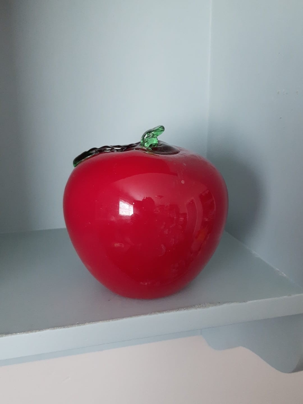 Glass Red Apple Ornament with Green Stem